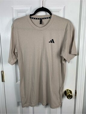 Adidas MensTaupe Short Sleeve Crew Neck Tee with Black Logo